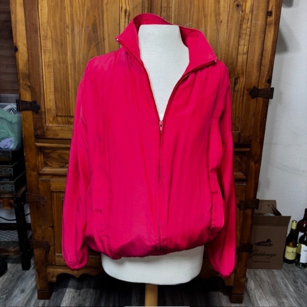 Vintage GTI Exclusive Pink 100% Silk Full Zip Bomber Jacket Windbreaker Large